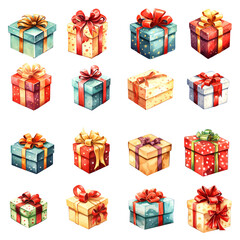 Set of Christmas gift box transparent PNG, elements, illustrations, isolated
