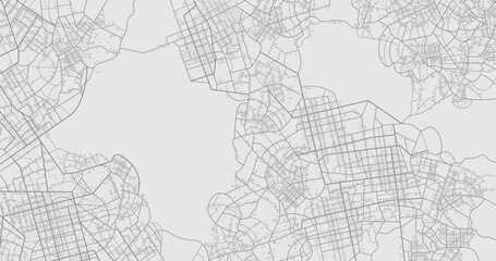Fototapeta premium Gray city area, background map, streets. Skyline urban panorama. Cartography illustration. Abstract transportation background, street map. Widescreen proportion, digital design street map. Vector