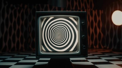 Hypnotising screen on a vintage tv, AI-generated.