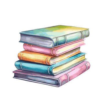 Stack of books watercolor art paint on white for card decor