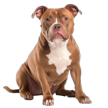 English bulldog/pitbull is sitting isolated on white background