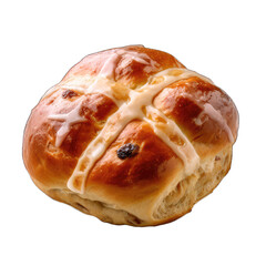 Easter hot cross bun isolated on white background