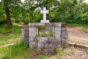 Sopot, Serbia - June 11, 2023: Memorial Kosturnica on white stone - Memorial First World War on Kosmaj mountain near Belgrade.