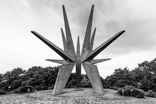 Sopot, Serbia - June 11, 2023: Kosmaj monument in the Kosmaj mountains. Monument to the Fallen Soldiers of the Kosmaj Partisan Detachment, Kosmaj mountain near Belgrade, Serbia