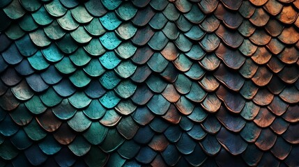 AI generated illustration of blue and orange reflections on dragon scales background