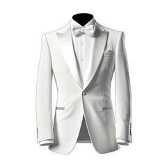 Formal white suit and bow tie for groom in wedding or events isolated on white background