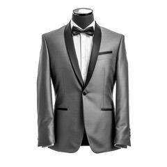 Formal black gray suit and bow tie for groom in wedding or events isolated on white background