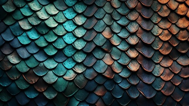 AI generated illustration of blue and orange reflections on dragon scales background © Wirestock