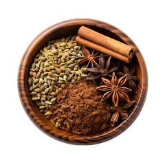 Top View of Garam Masala Bowl Isolated on Transparent or White Background, PNG