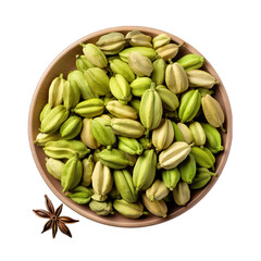 Cardamom Pods in a Bowl Isolated on Transparent or White Background, PNG