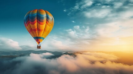 AI generated illustration of a vibrant hot air balloon gliding through the sky