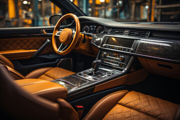 Luxurious car interior being professionally cleaned and detailed, Generative AI
