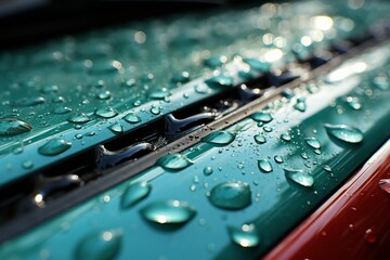 Sunroof on a car, with water droplets streaming down during a wash, Generative AI