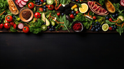 Summer food double border over a dark wood banner background