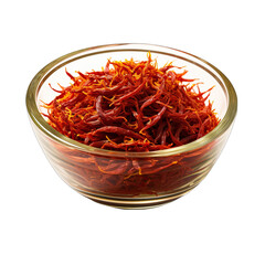 Fototapeta premium Top View of Saffron Threads in a Bowl Isolated on Transparent or White Background, PNG