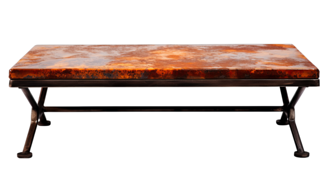 Rust-Colored Iron Coffee Table Isolated on Transparent or White Background, PNG