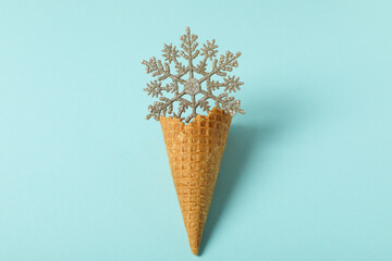 Ice cream cone with a decorative snowflake