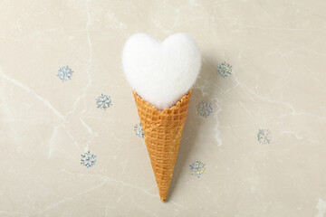 Ice cream cone with a white heart