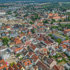 Fototapeta na wymiar Weingarten in Oberschwaben im Luftbild, Blick auf das Stadtzentrum und das Kloster auf dem Martinsberg