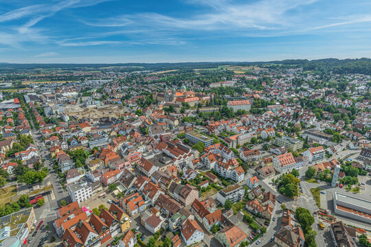 Blick auf das Stadtzentrum der Hochschulstadt Weingarten in Oberschwaben