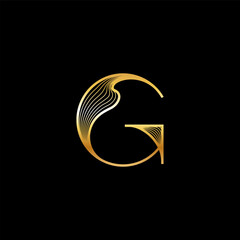 letter G, beautiful elegant golden alphabet striped font, classic lettering perfect for wedding invitations or fashion or logo design, vector illustration 10EPS