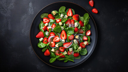 Summer salad of spinach strawberries and blue cheese