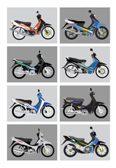 flat vector of southeast asia classic motorbike and motorcycle from early 2000s