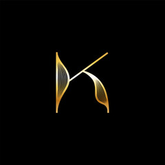 letter K, beautiful elegant golden alphabet striped font, classic lettering perfect for wedding invitations or fashion or logo design, vector illustration 10EPS