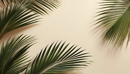 Fototapeta na wymiar AI generated illustration of lush tropical tree leaves against a beige wall