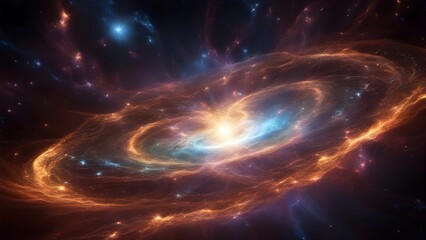 a colorful galaxy like body in blue and yellow with an intense light