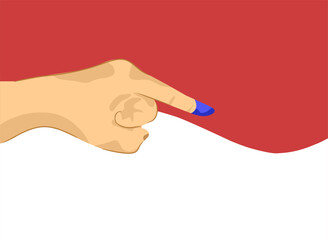 vector illustration of inked finger on red and white background.voting