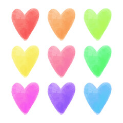 Vector colorful watercolor heart vector set, cute love illustration