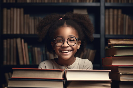 funny smiling Black child school girl, AI generated