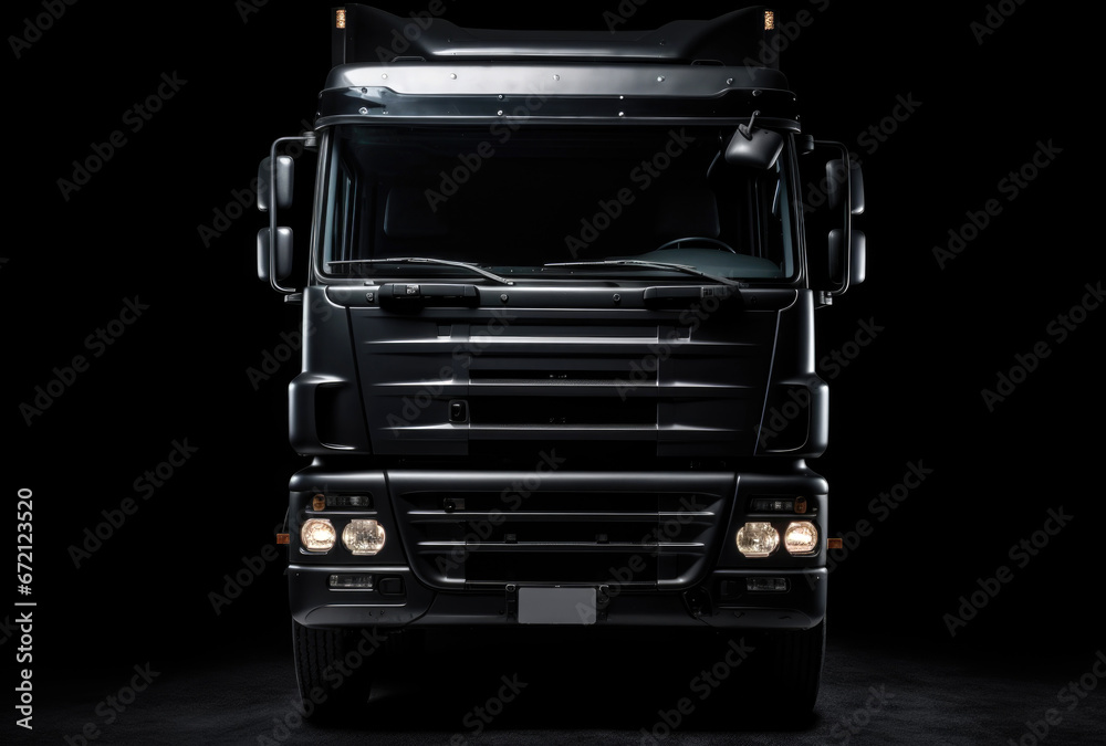 Wall mural Front view of a truck on a black background