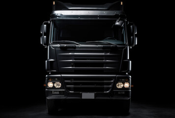 Front view of a truck on a black background - obrazy, fototapety, plakaty