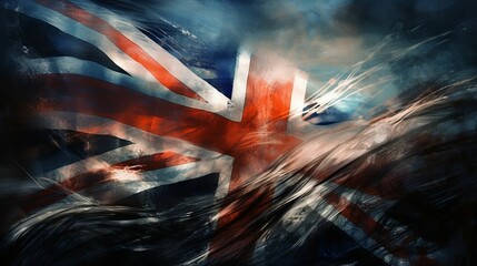AI generated illustration of A United Kingdom flag flowing in the wind - obrazy, fototapety, plakaty