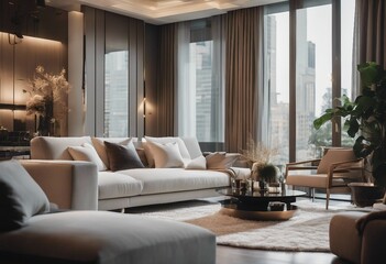Luxury minimalist home interior design of modern living room in villa