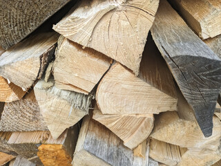 Background, texture of logs, firewood close-up.