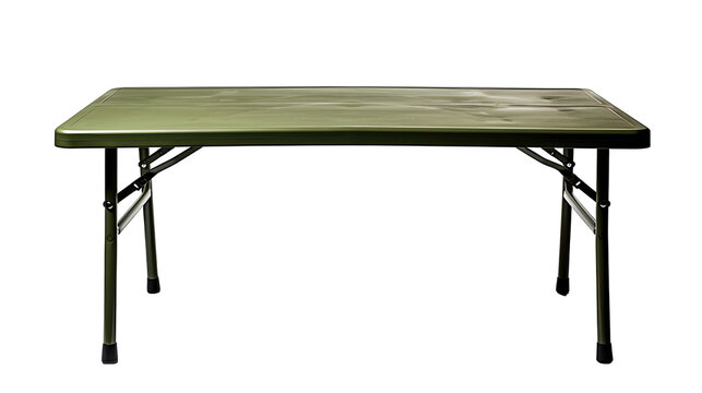 Olive Drab Military Folding Table Isolated on Transparent or White Background, PNG