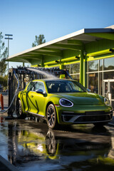 Eco-friendly waterless car wash in progress, highlighting resource conservation, Generative AI