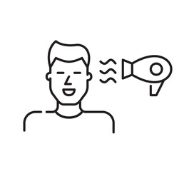 Man drying his hair with a hairdryer. Pixel perfect, editable stroke icon