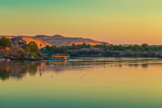 Picturesque dawn on the Nile River near the famous Nubian village.