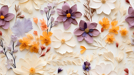 Handmade paper with pressed flowers texture