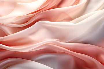 Pink rose peach white silk satin. Creases in fabric. Light luxury elegant background with space for design.
