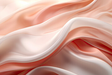 Obraz premium Pink rose peach white silk satin. Creases in fabric. Light luxury elegant background with space for design.