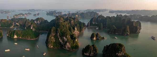Aerial view from Ha Long Bay in Vietnam at sunny day