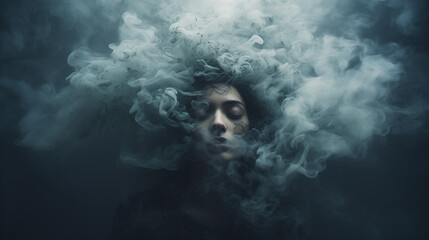 confused thoughts, fog in the head. abstract image of a depressed person - obrazy, fototapety, plakaty