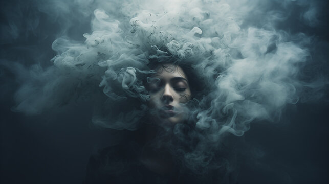 confused thoughts, fog in the head. abstract image of a depressed person