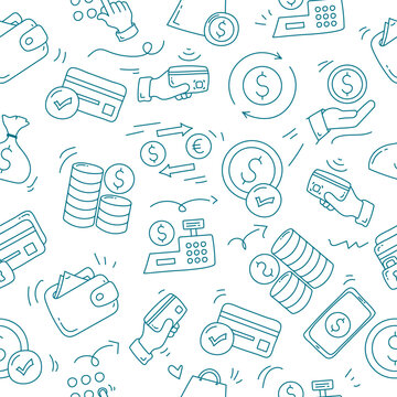 Hand drawn Payment seamless pattern. Seamless pattern with payment business doodle elements.