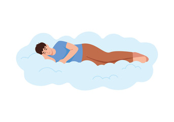 A man sleeps on a cloud as if on a bed